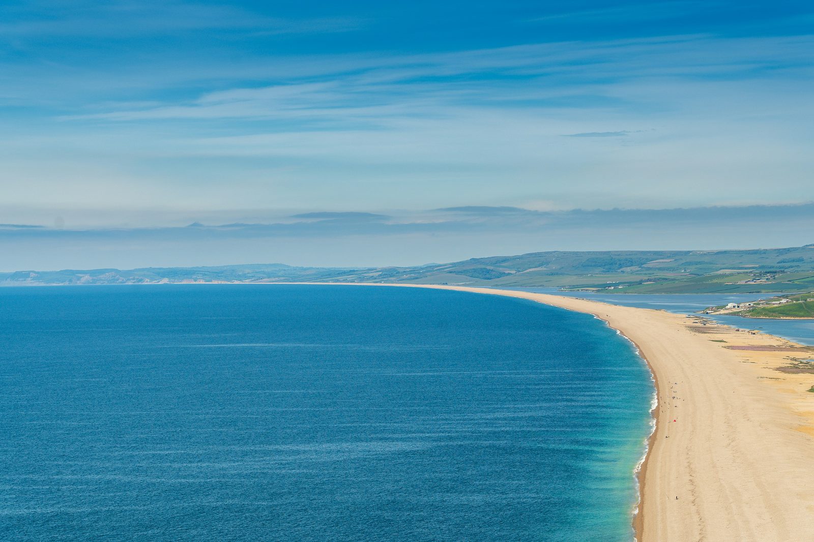 Chesil Beach shingle bank stretching to the horizon