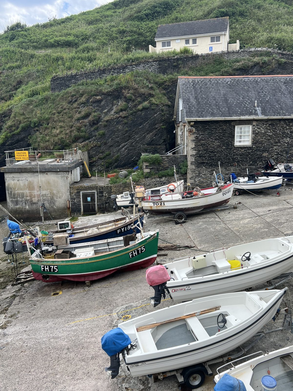 Fishing boats drawn up on the slipway, Roseland Peninsula