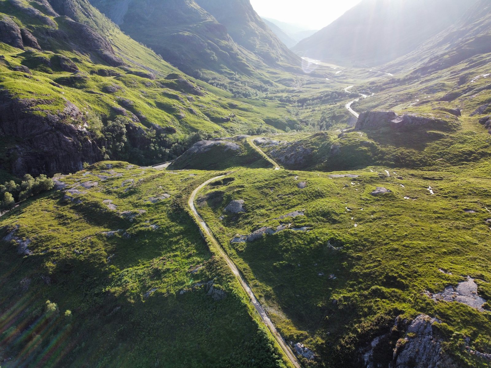 Highland road winding through dramatic Scottish glen — the road less travelled
